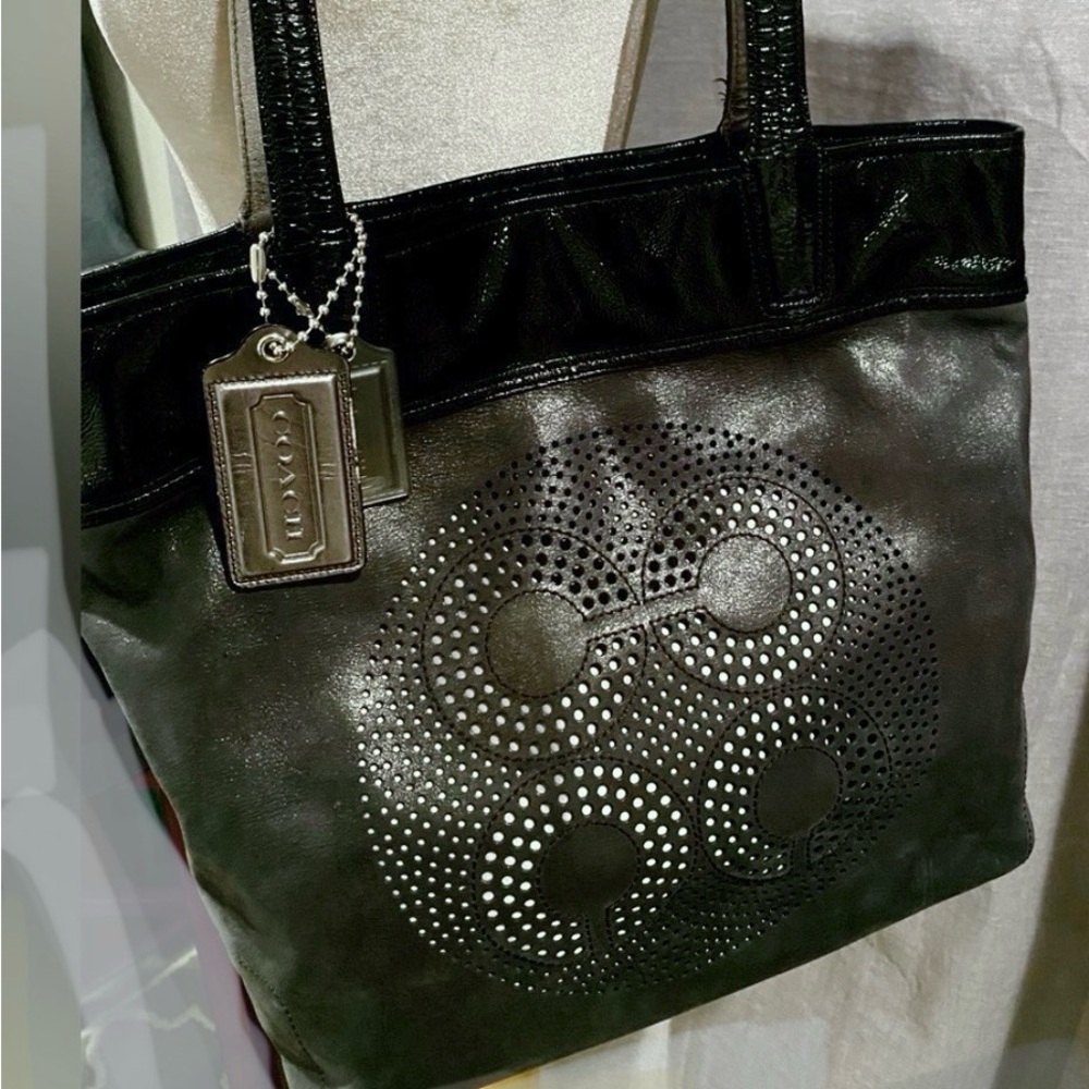 COACH Signature C Authentic- Black/Pewter AUDREY Leather Shoulder/Tote Bag 17041